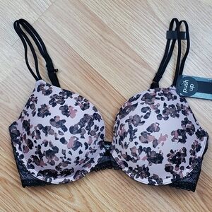 NWT Modern Movement 30 D lace wing push up t shirt bra abstract leopard cross 